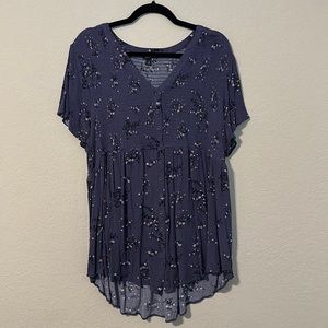 Torrid Purple Floral Button Down Blouse